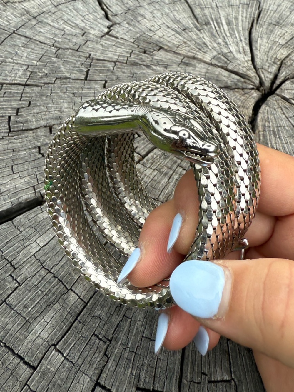 Vintage Whiting Davis Mesh Silver Tone Snake Serpent Coil Wrap Bracelet